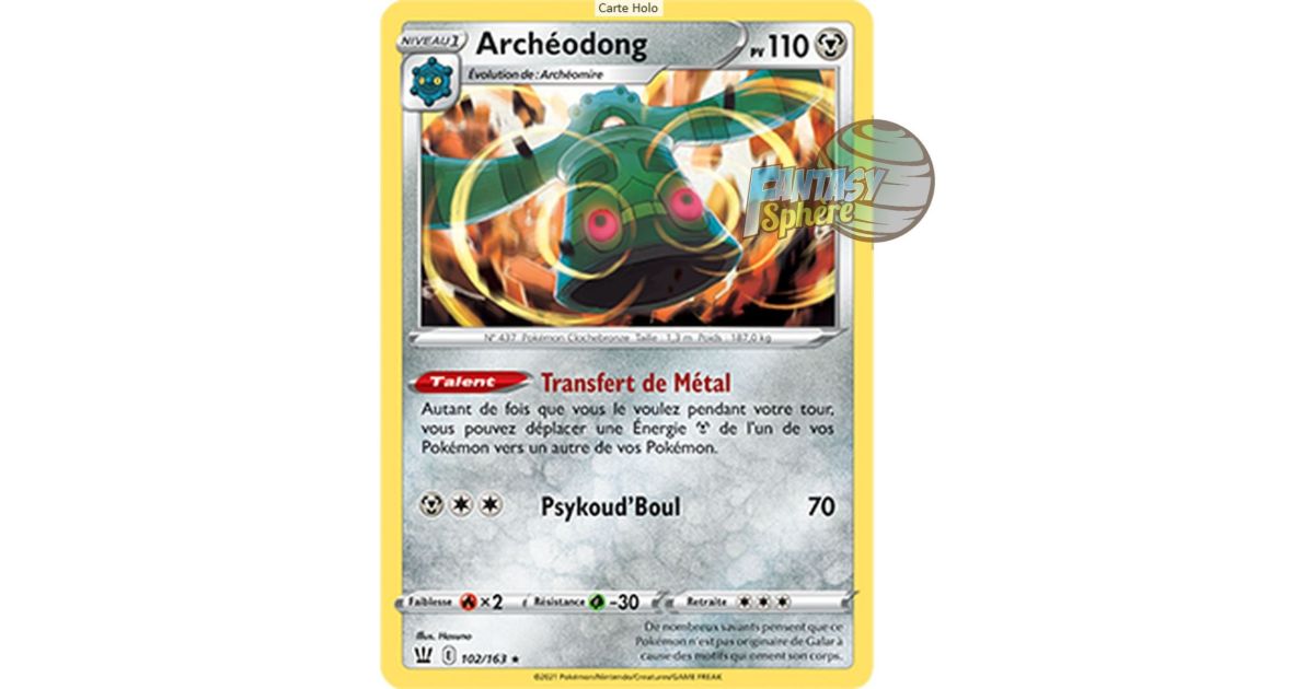 Pokémon Archéodong Holo Rare 102 163 H Epee et Bouclier Style de