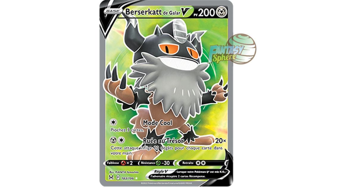 Pokémon Berserkatt de Galar V Full Art Ultra Rare 183 196 Epee et