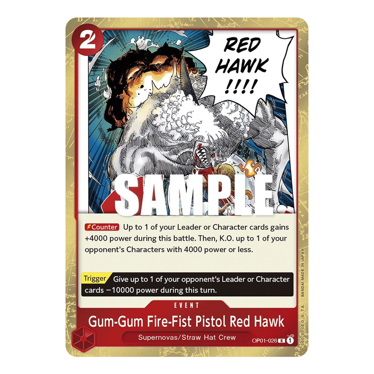 Item Gum-Gum Fire-Fist Pistol Red Hawk - R  OP01-026 - OP01 Romance Dawn