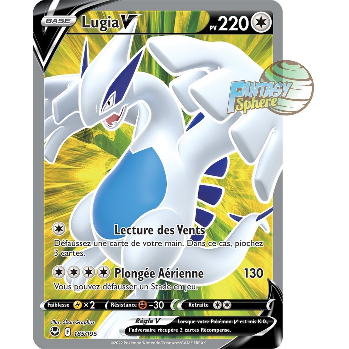 Lugia V - Full Art Ultra Rare 185/195 - Epee et Bouclier 12 Tempete Argentée