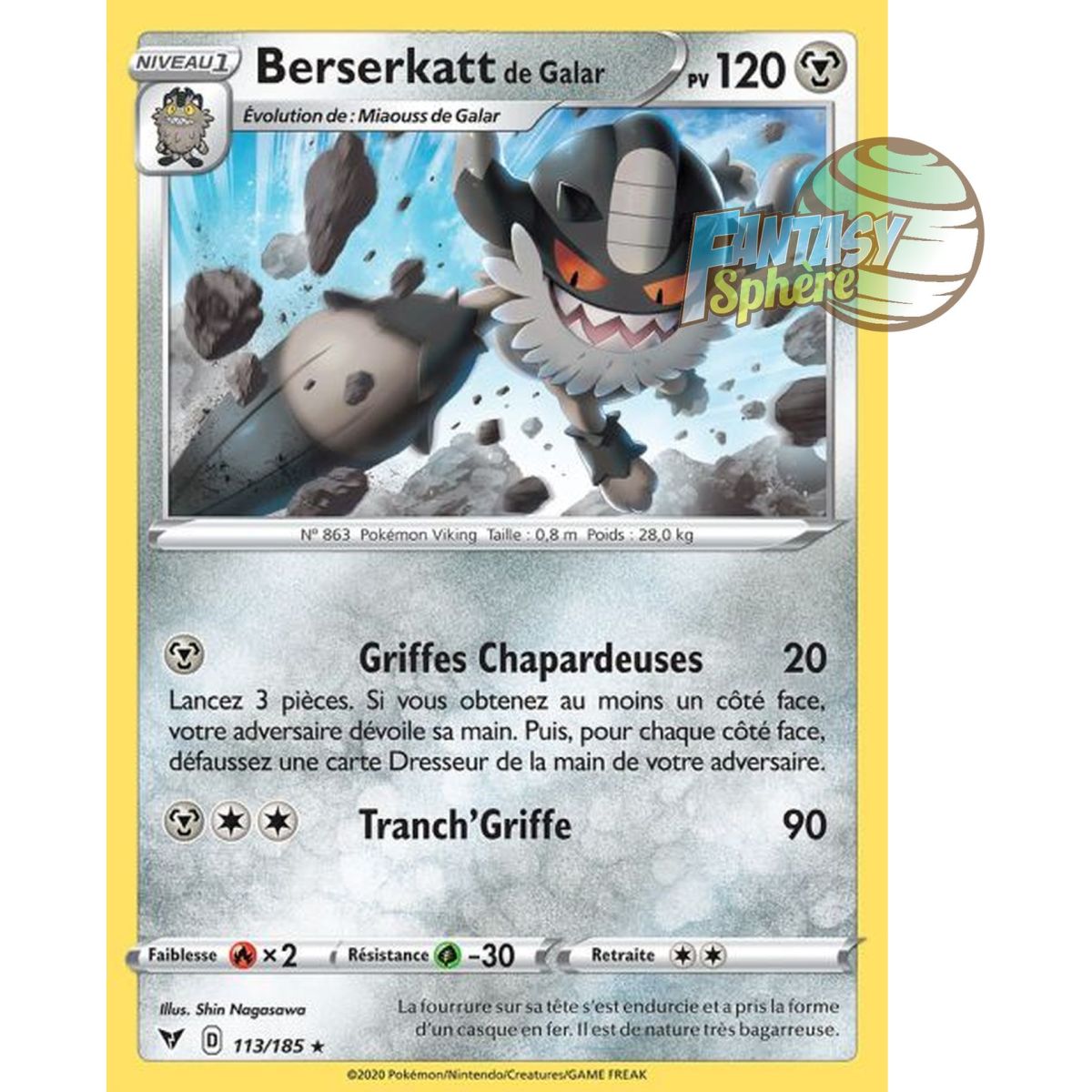 Berserkatt de Galar - Rare 113/185 - Epee et Bouclier 4 Voltage Eclatant