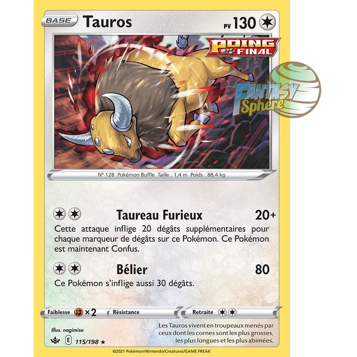 Tauros - Holo Rare 115/198 - Epee et Bouclier 6 Regne de Glace