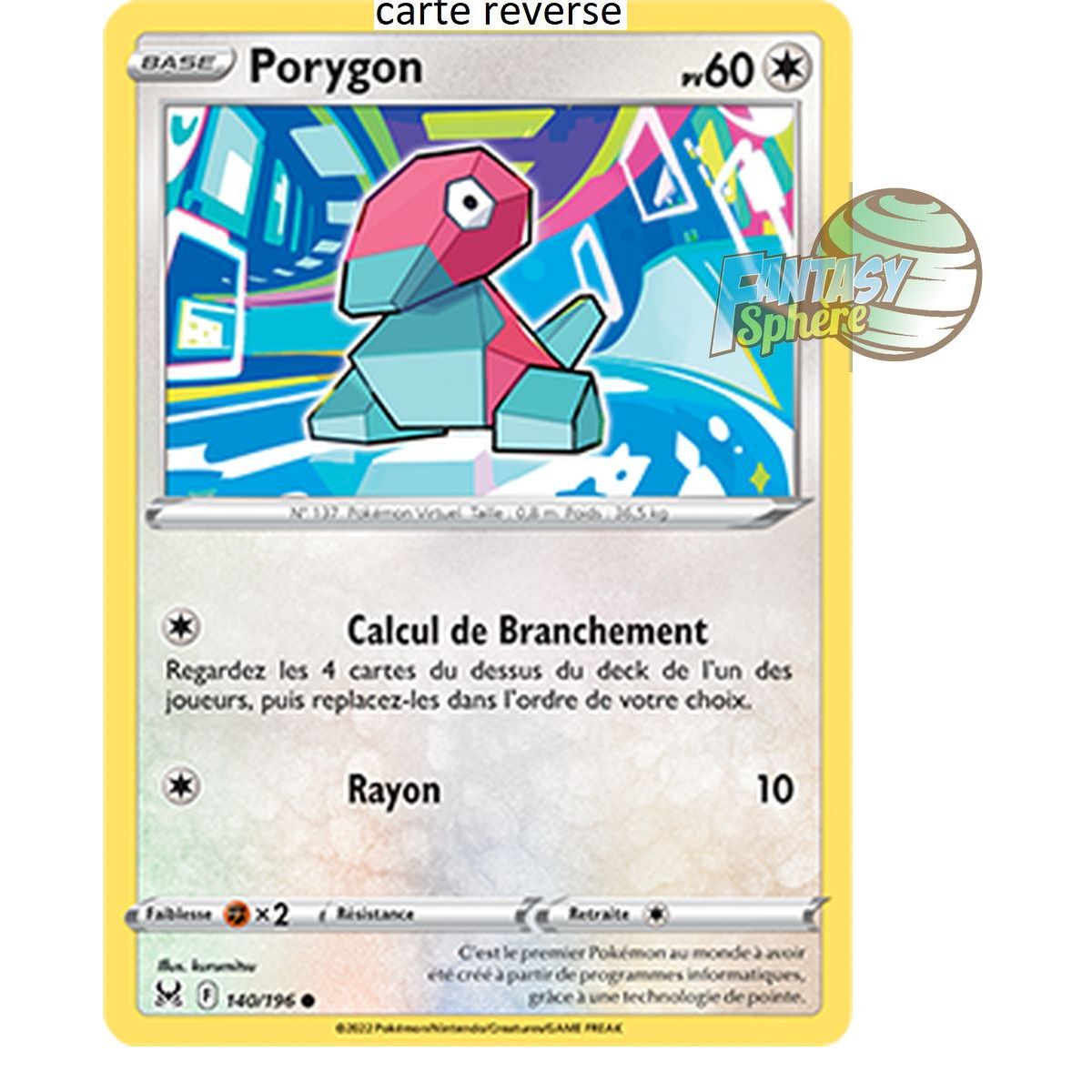 Porygon - Reverse 140/196_R - Epee et Bouclier 11 Origine Perdue