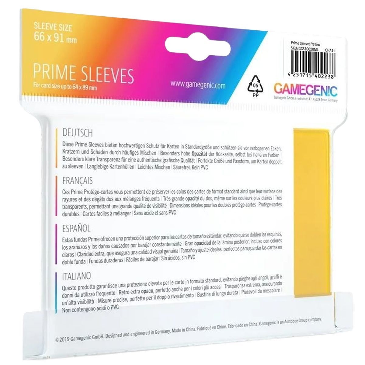 Gamegenic - 100 Prime Sleeves Jaune - 66x91 Standard (100)