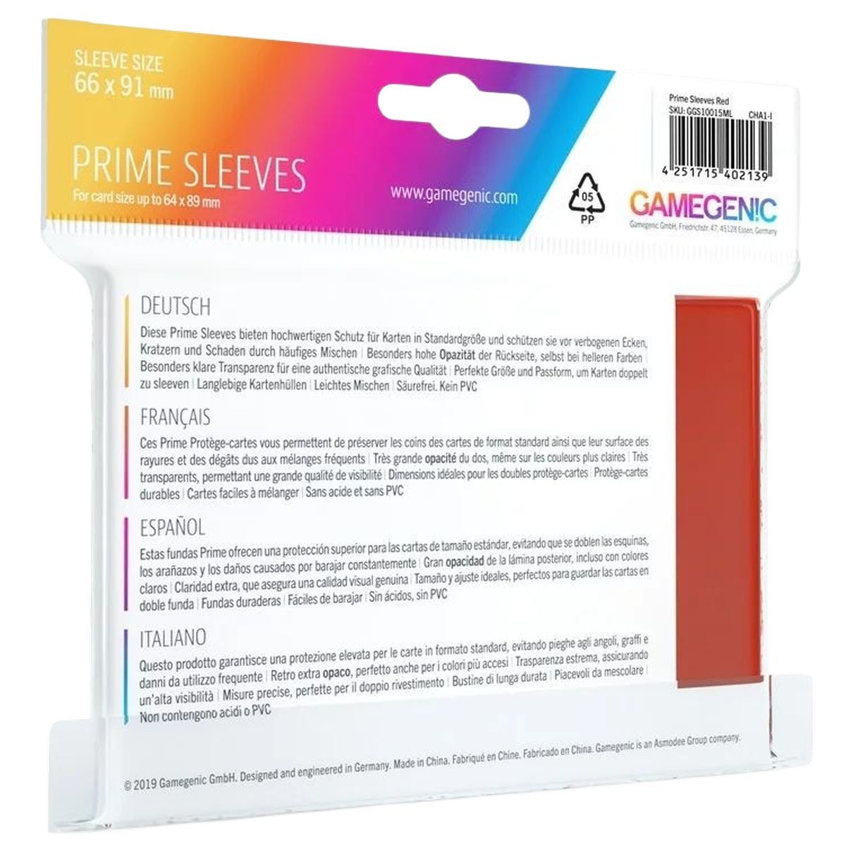 Gamegenic - 100 Prime Sleeves Red - 66x91 Standard (100)