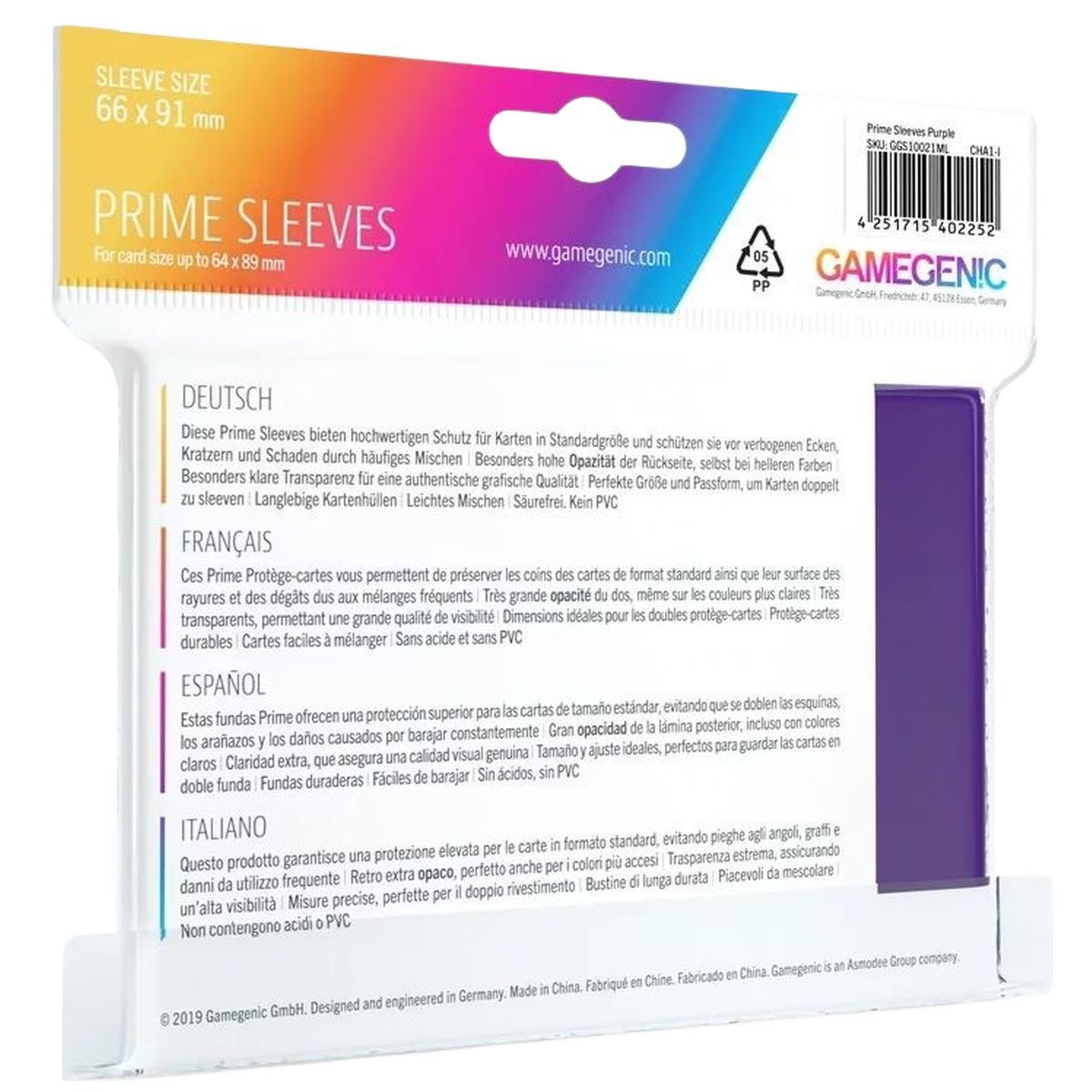 Gamegenic - 100 Prime Sleeves Violet - 66x91 Standard (100)