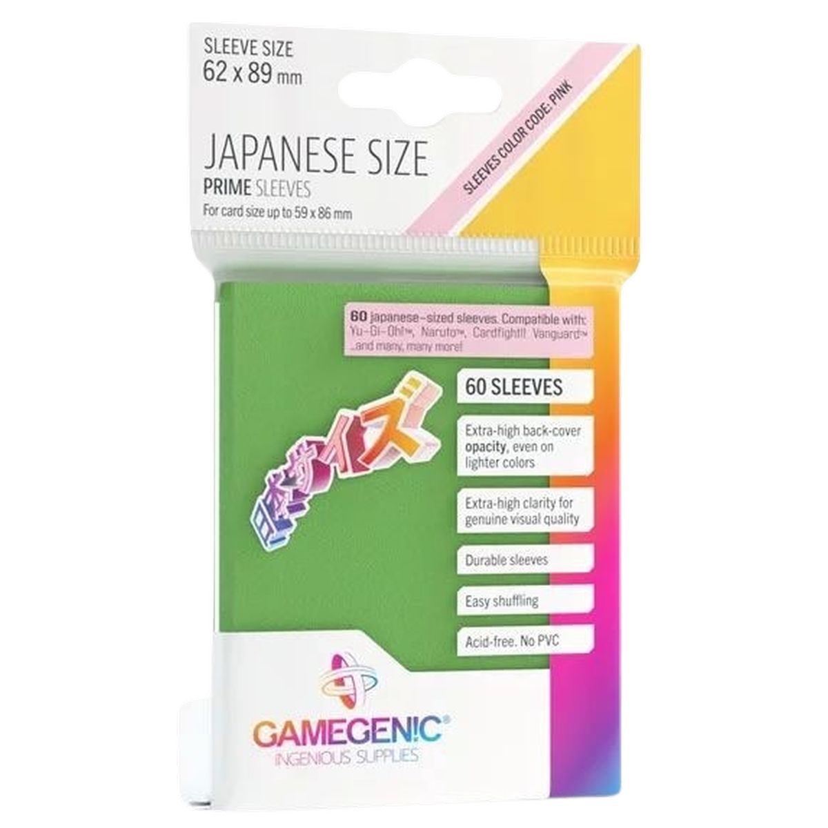 Item Gamegenic - Japanese Size - 60 Prime Sleeves Green - 62x89 Small (60)