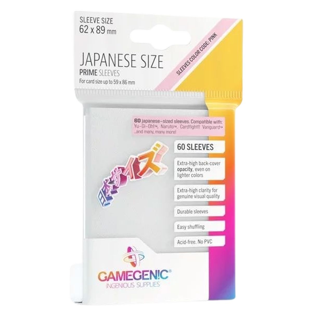 Gamegenic - Japanese Size - 60 Prime Sleeves White - 62x89 Small (60)