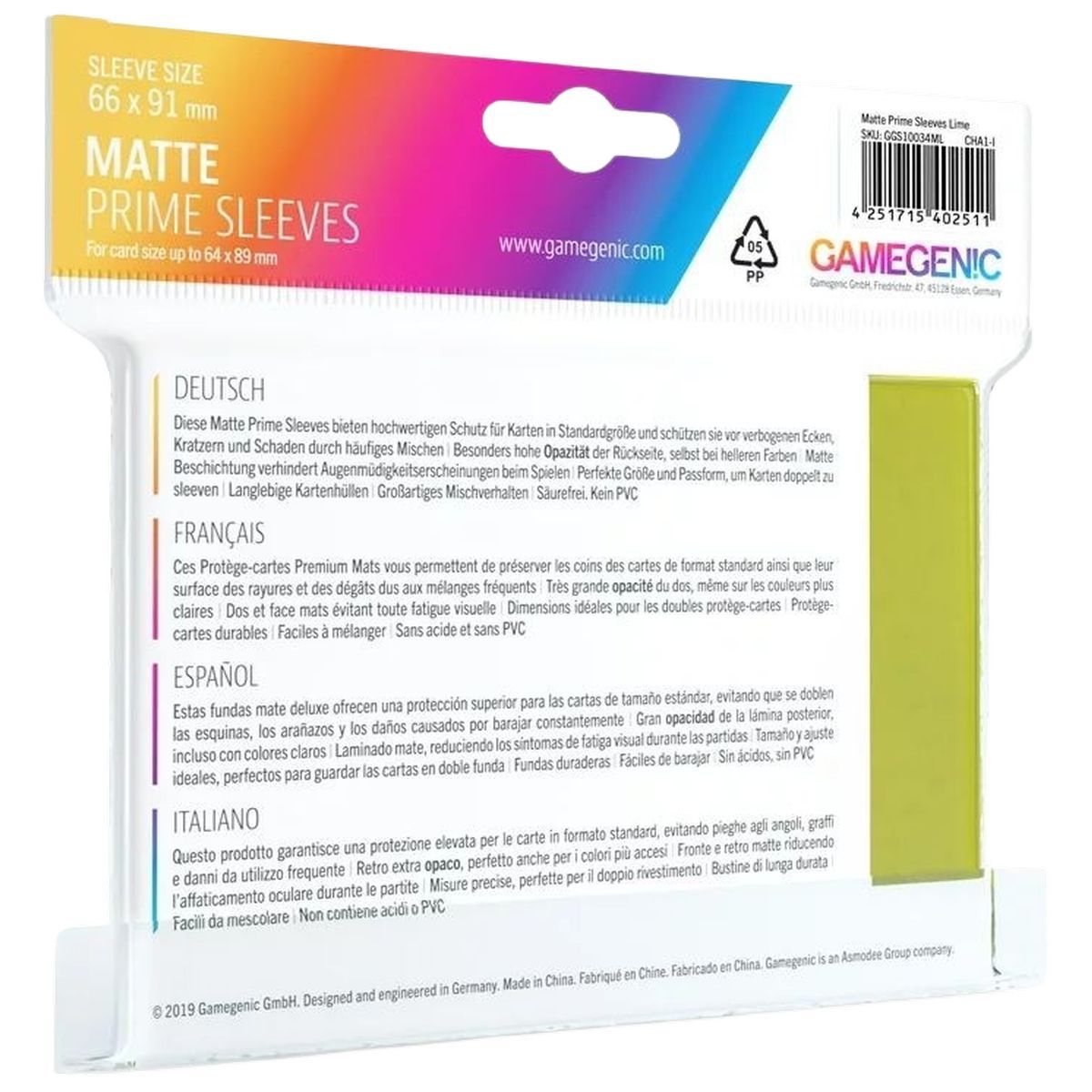 Gamegenic - Matte Prime Standard Sleeves - Lime Green - 66x91 (100)