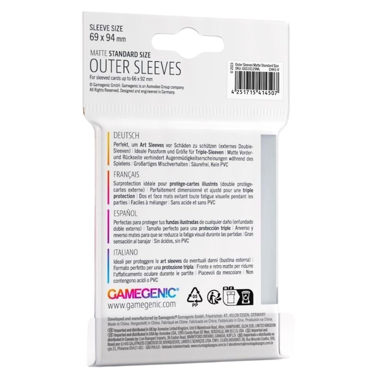 Gamegenic - Protèges Cartes - Standard - Outer Sleeves Matte (50)