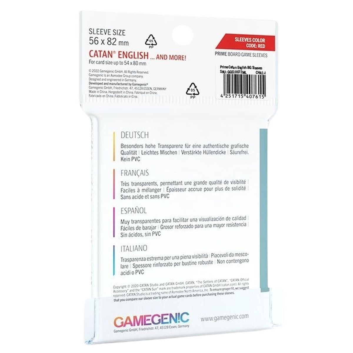 Gamegenic - Sleeves Size - 60 Prime Board Game Sleeves - 56x82 (60)