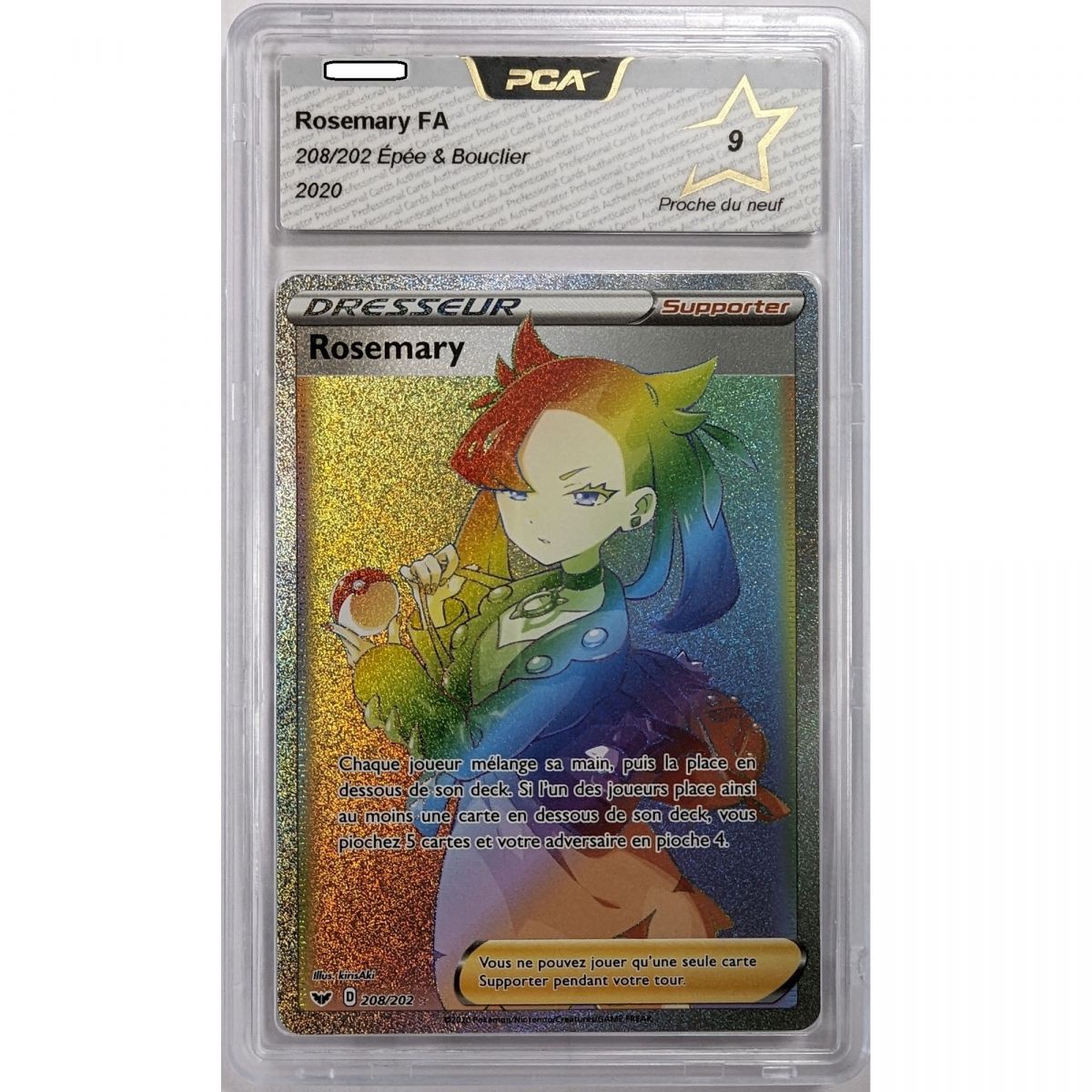 Pokémon - Carte Gradée - Rosemary 208/202 Full Art Epee & Bouclier 2020 Français [PCA 9 - Proche du Neuf]