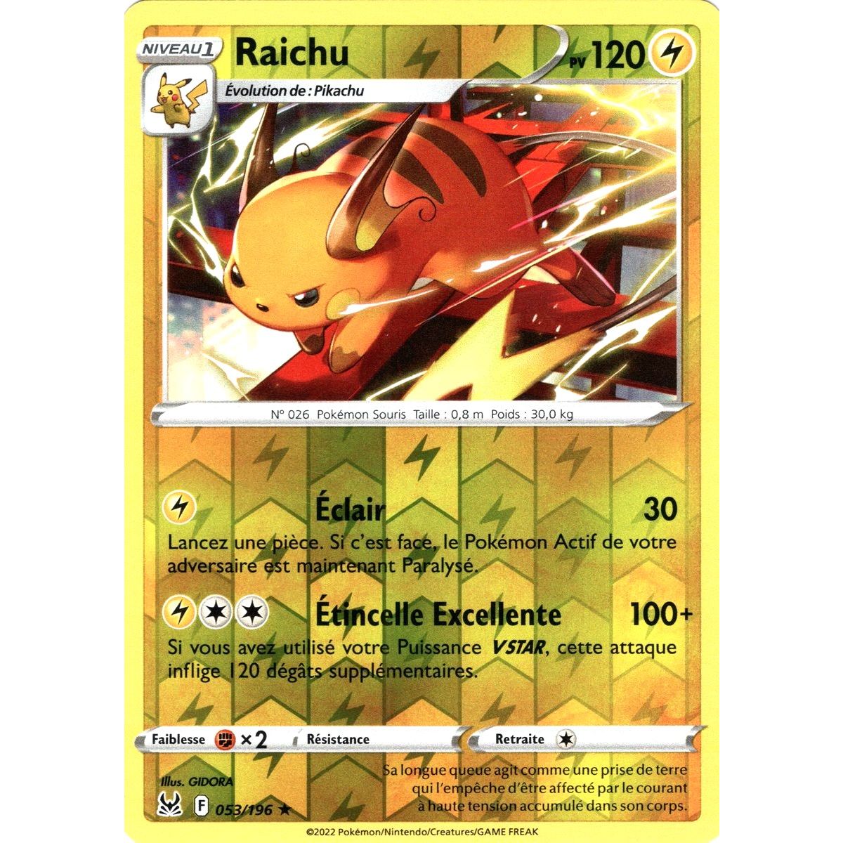 Raichu - Reverse 53/196_R - Epee et Bouclier 11 Origine Perdue