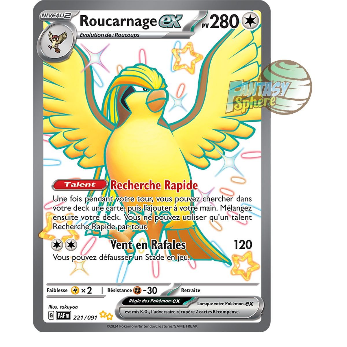 Roucarnage EX -  Shiny Ultra Rare 221/91 - Ecarlate et Violet Destinées de Paldea