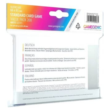 Gamegenic - Protèges Cartes - Standard - Value Pack (200) Matte Sleeves Non-Glare